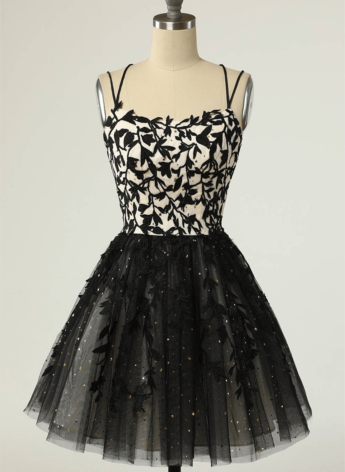 Beaira Black Straps Tulle with Lace Short Party Dress Black Homecoming Dress prom shop dresses