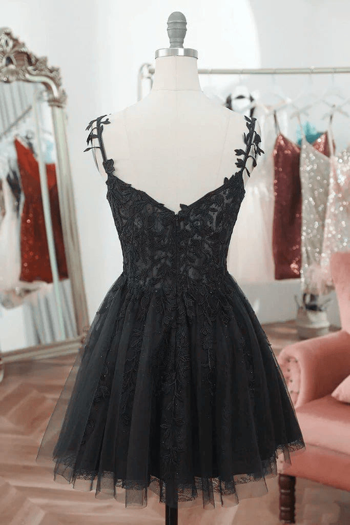 Beaira Black V Neck Beaded Tulle and Lace Prom Dress Black Homecoming Dress prom dresses stores