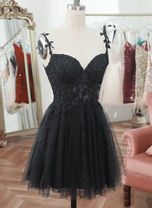 Beaira Black V Neck Beaded Tulle and Lace Prom Dress Black Homecoming Dress prom dresses stores