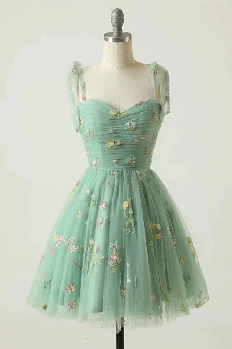 Beaira Light Green Sweetheart Floral Straps Party Dress Light Green Homecoming Dress prom dresses stores