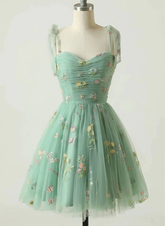 Beaira Light Green Sweetheart Floral Straps Party Dress Light Green Homecoming Dress prom dresses stores