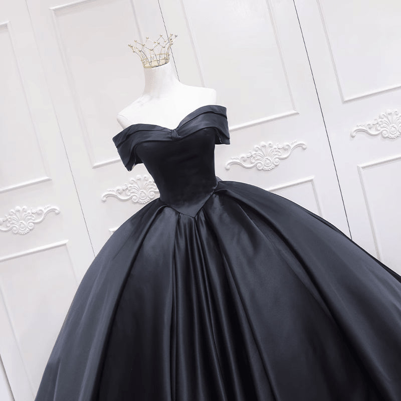 Beaira Black Satin Off Shoulder Long Party Dress Black Sweet 16 Dress prom dresses stores