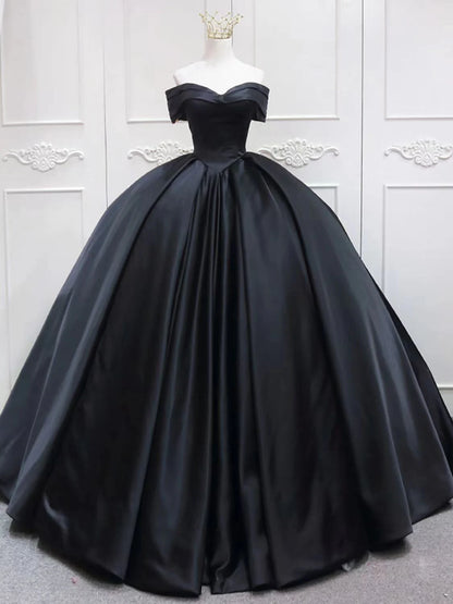 Beaira Black Satin Off Shoulder Long Party Dress Black Sweet 16 Dress prom dresses stores