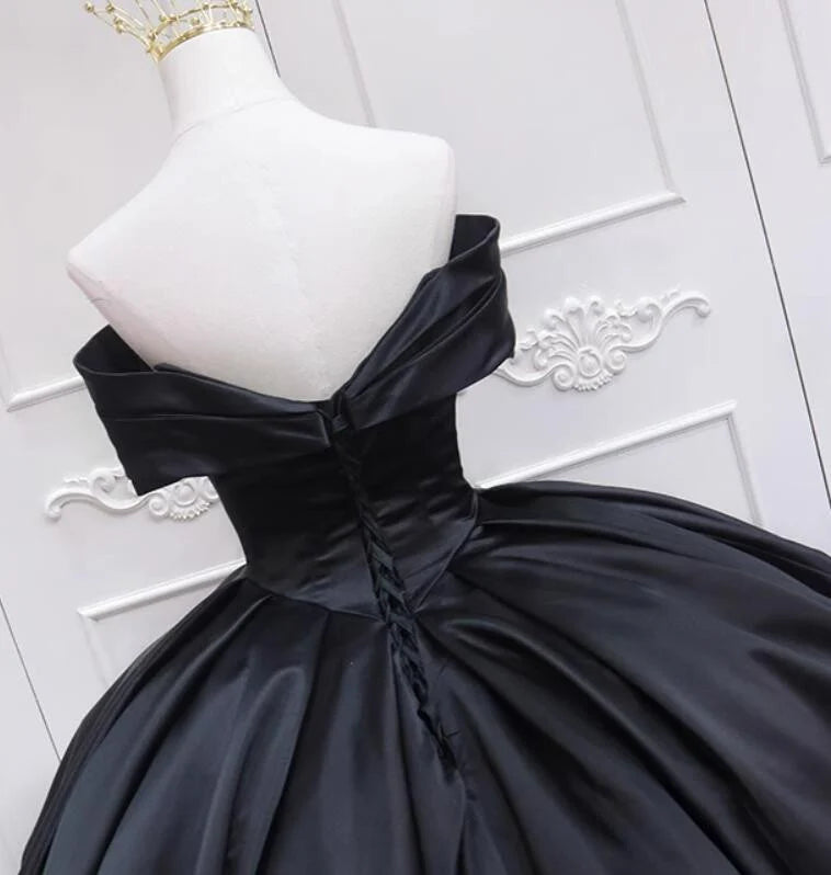 Beaira Black Satin Off Shoulder Long Party Dress Black Sweet 16 Dress prom dresses stores