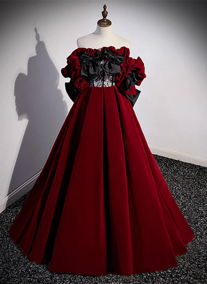 Beaira Off Shoulder Velvet Off Shoulder Long Formal Dress Wine Red Sweetheart Prom Dress prom dresses with long sleeves