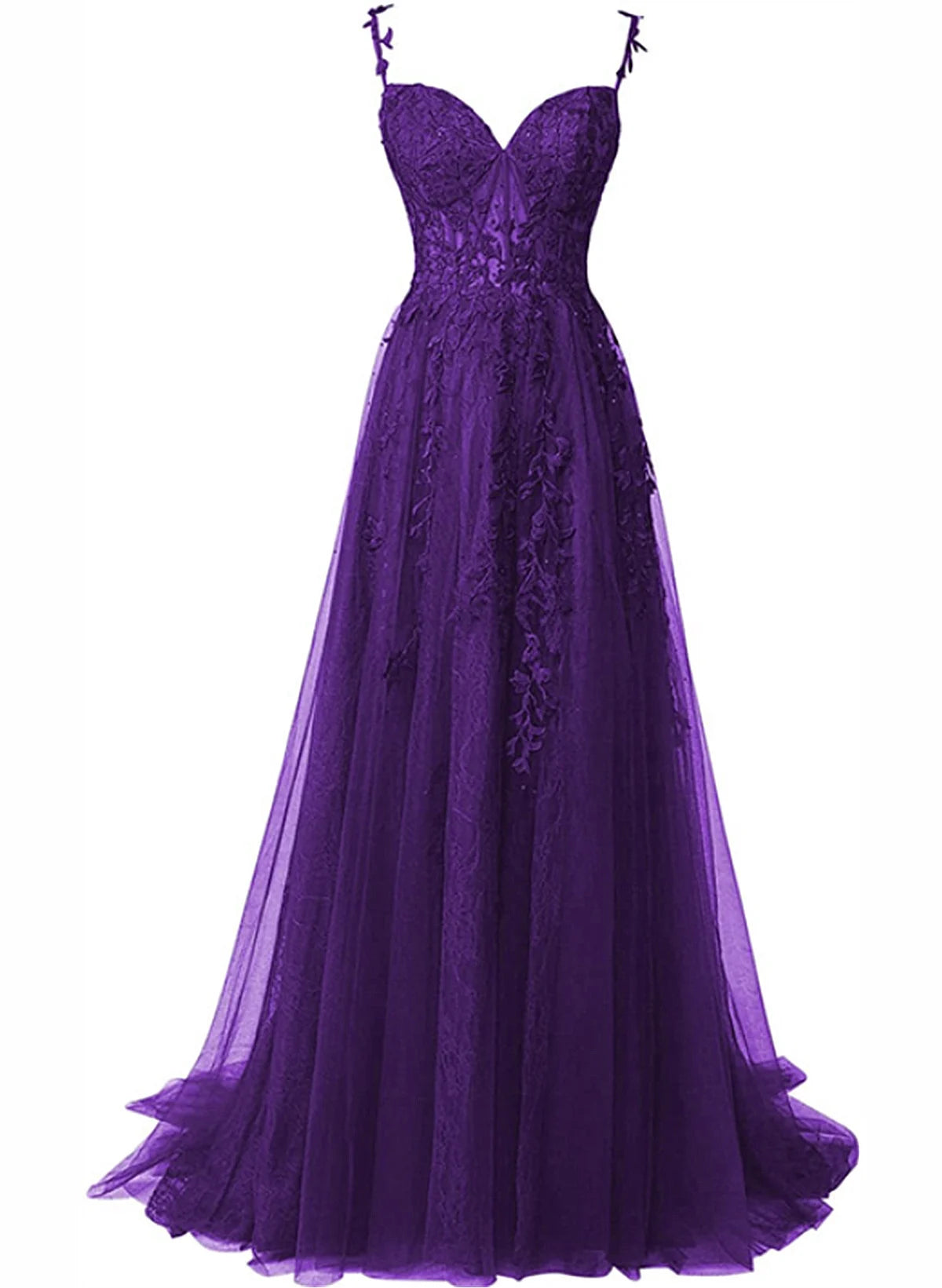 Beaira A-line Tulle with Lace Long Party Dress Prom Dress Purple Tulle Evening Dress prom dresses with long sleeves