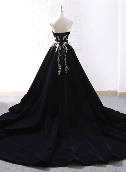 Beaira Black Velvet Scoop Long Formal Dress with Lace Black Long Party Dress prom dresses with long sleeves