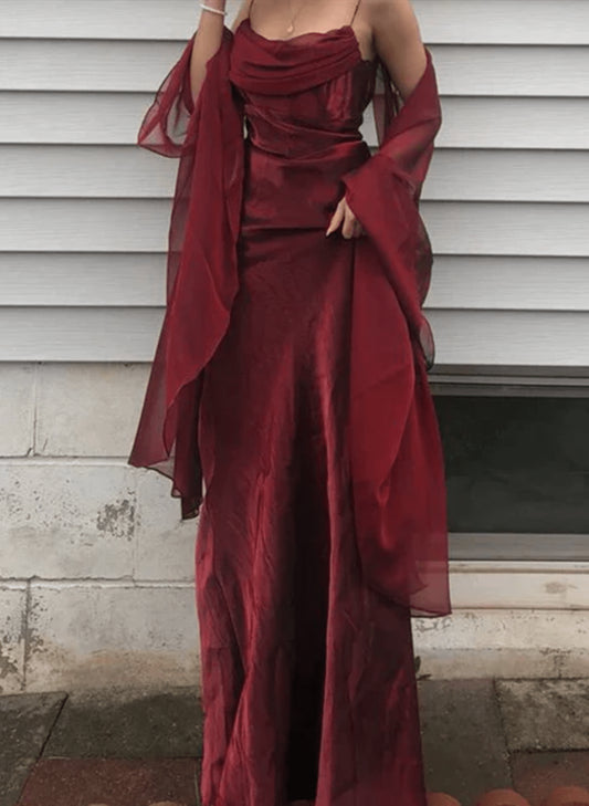 Beaira Burgundy Satin Long Spaghetti Straps Simple Prom Dress Burgundy Long Formal Dress prom dresses with long sleeves