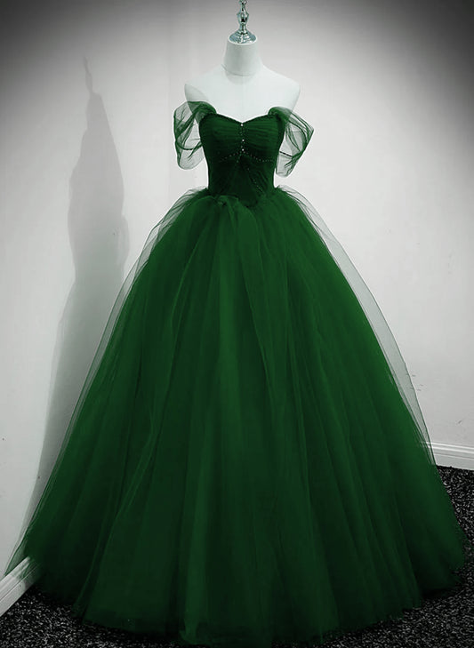 Beaira Cute Ball Gown Green Tulle Long Party Dress Green Sweet 16 Dress prom dresses with long sleeves