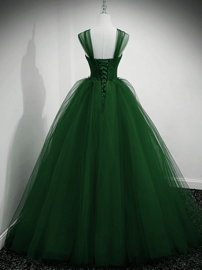 Beaira Cute Ball Gown Green Tulle Long Party Dress Green Sweet 16 Dress prom dresses with long sleeves