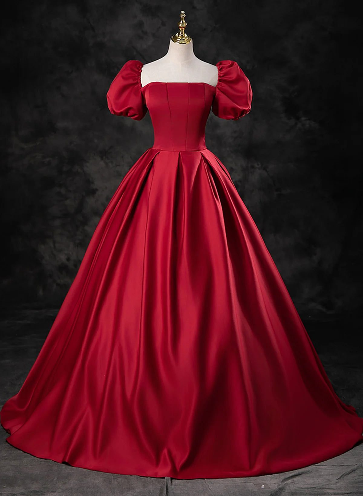 Beaira Red Satin A-line Long Party Dress Red Long Formal Dress Prom Dress prom dresses with long sleeves