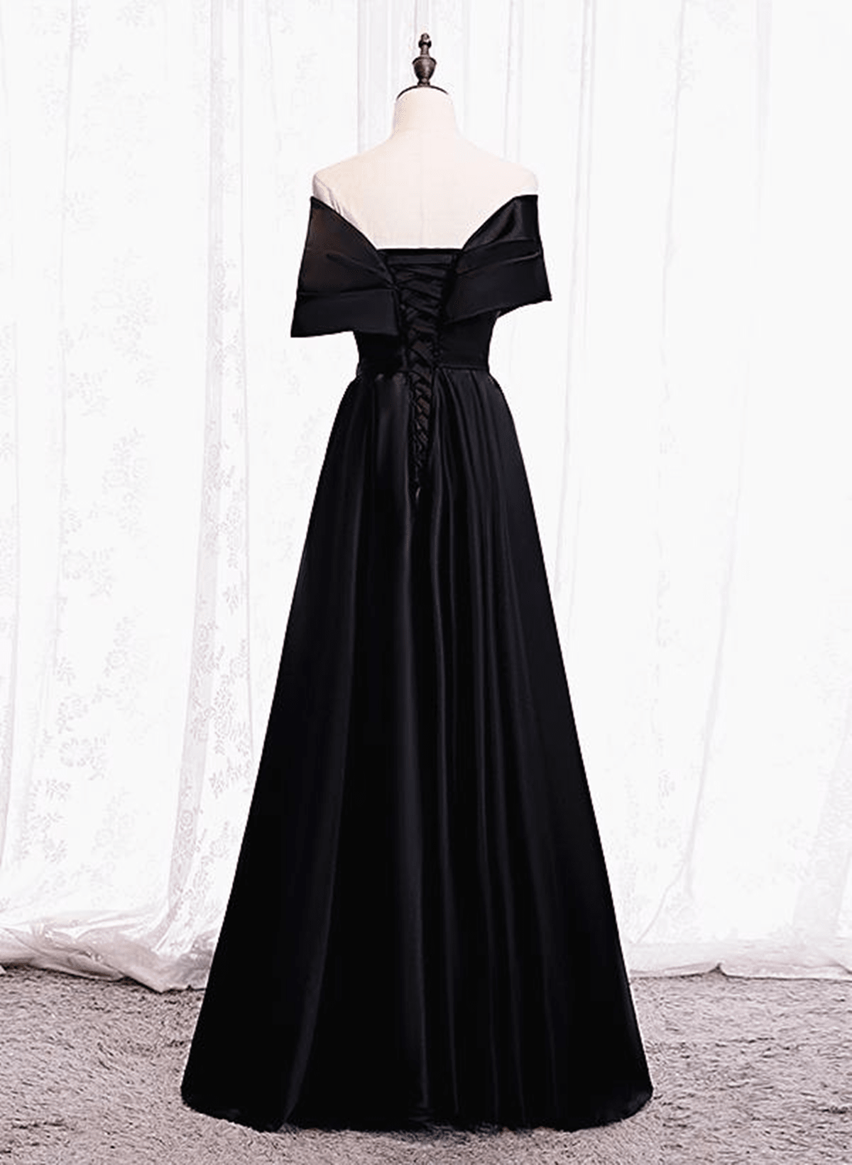 Beaira Black Satin Off Shoulder Lace-up Party Dress Black Off Shoulder Prom Dress prom dresses with long sleeves