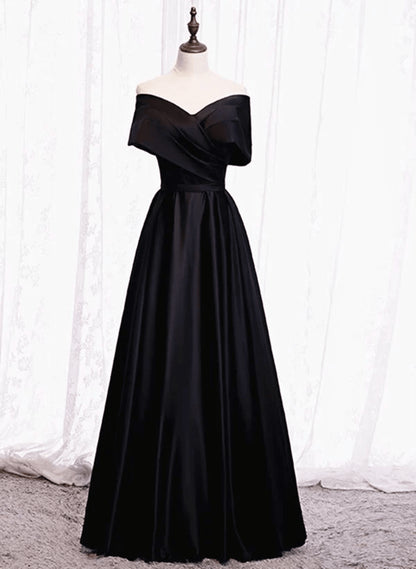 Beaira Black Satin Off Shoulder Lace-up Party Dress Black Off Shoulder Prom Dress prom dresses with long sleeves