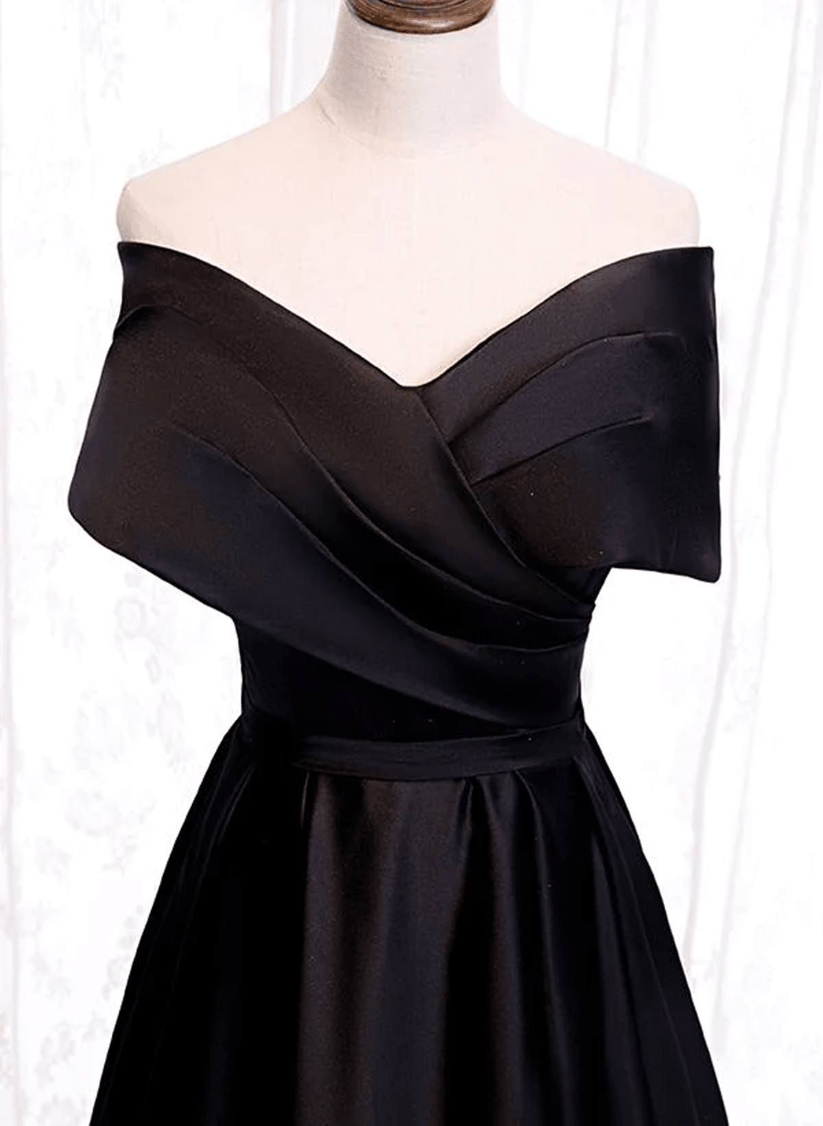 Beaira Black Satin Off Shoulder Lace-up Party Dress Black Off Shoulder Prom Dress prom dresses with long sleeves