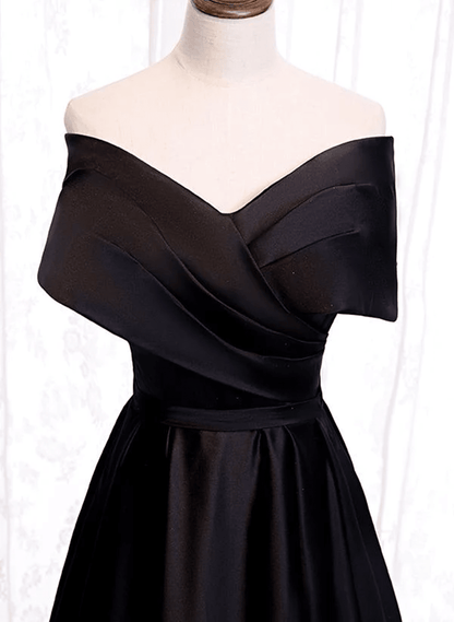 Beaira Black Satin Off Shoulder Lace-up Party Dress Black Off Shoulder Prom Dress prom dresses with long sleeves