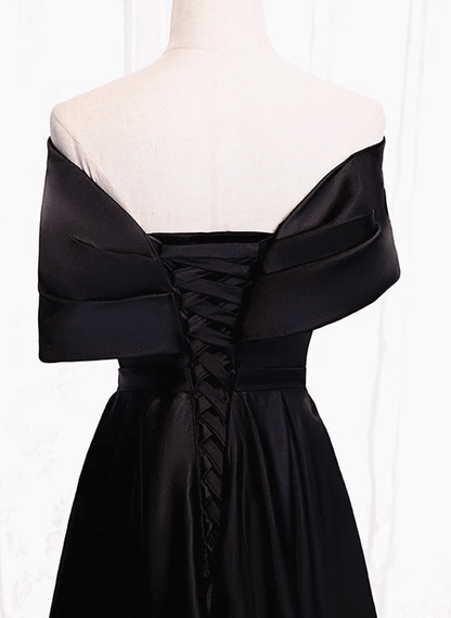 Beaira Black Satin Off Shoulder Lace-up Party Dress Black Off Shoulder Prom Dress prom dresses with long sleeves