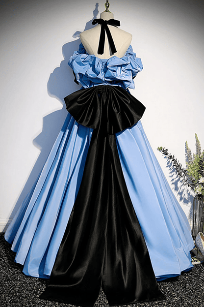 Beaira Light Blue Satin Long Off Shoulder Party Dress A-line Blue Formal Dress Prom Dress prom dresses with long sleeves