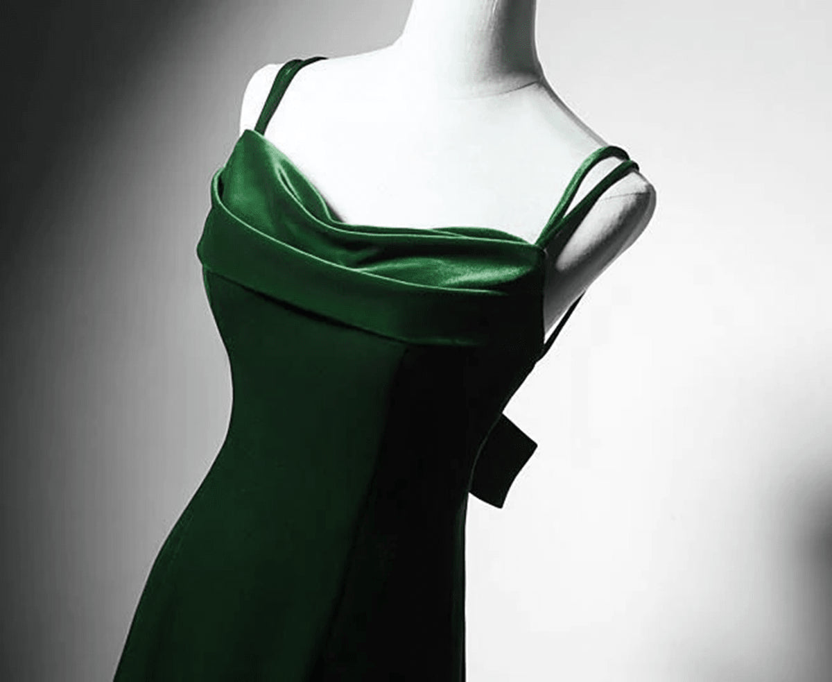 Beaira Green Low Back Velvet Mermaid Long Prom Dress Green Velvet Wedding Party Dress