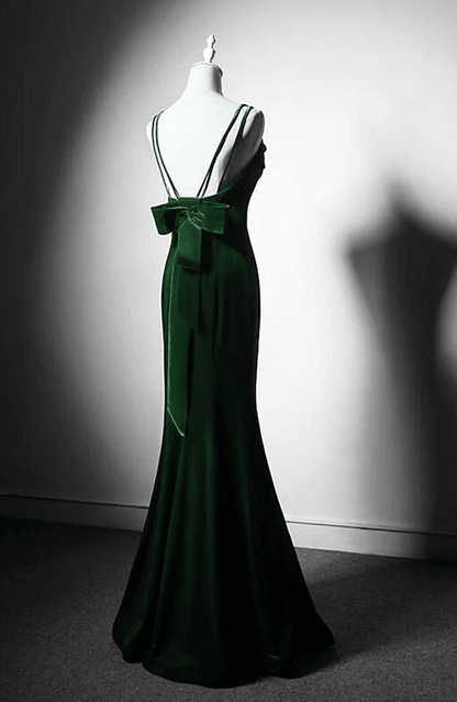 Beaira Green Low Back Velvet Mermaid Long Prom Dress Green Velvet Wedding Party Dress