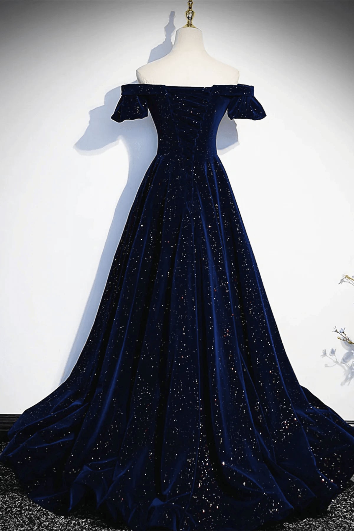 Beaira Dark Velvet A-line Navy Blue Long Prom Dress Navy Blue Long Formal Evening Dress prom dresses with long sleeves