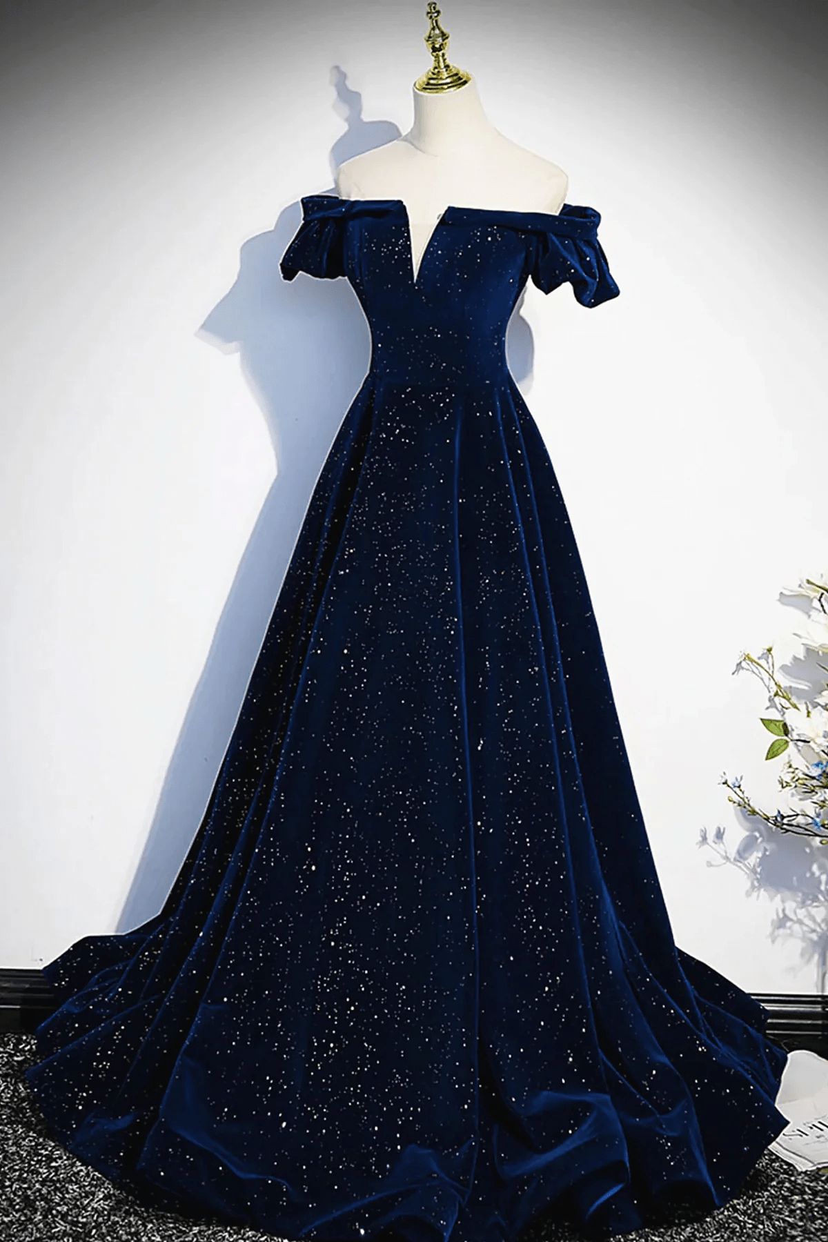 Beaira Dark Velvet A-line Navy Blue Long Prom Dress Navy Blue Long Formal Evening Dress prom dresses with long sleeves