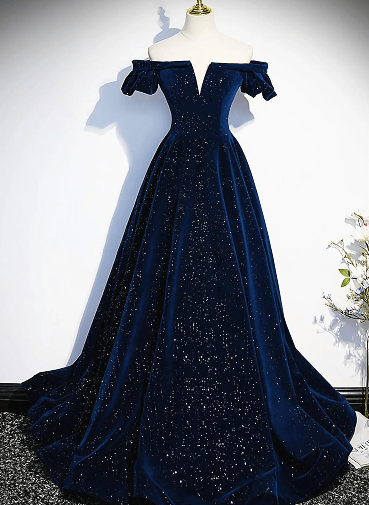 Beaira Dark Velvet A-line Navy Blue Long Prom Dress Navy Blue Long Formal Evening Dress prom dresses with long sleeves