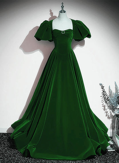 Beaira A-line Velvet Backless Long Evening Dress Green Short Sleeves Formal Dress Prom Dress prom dresses with long sleeves