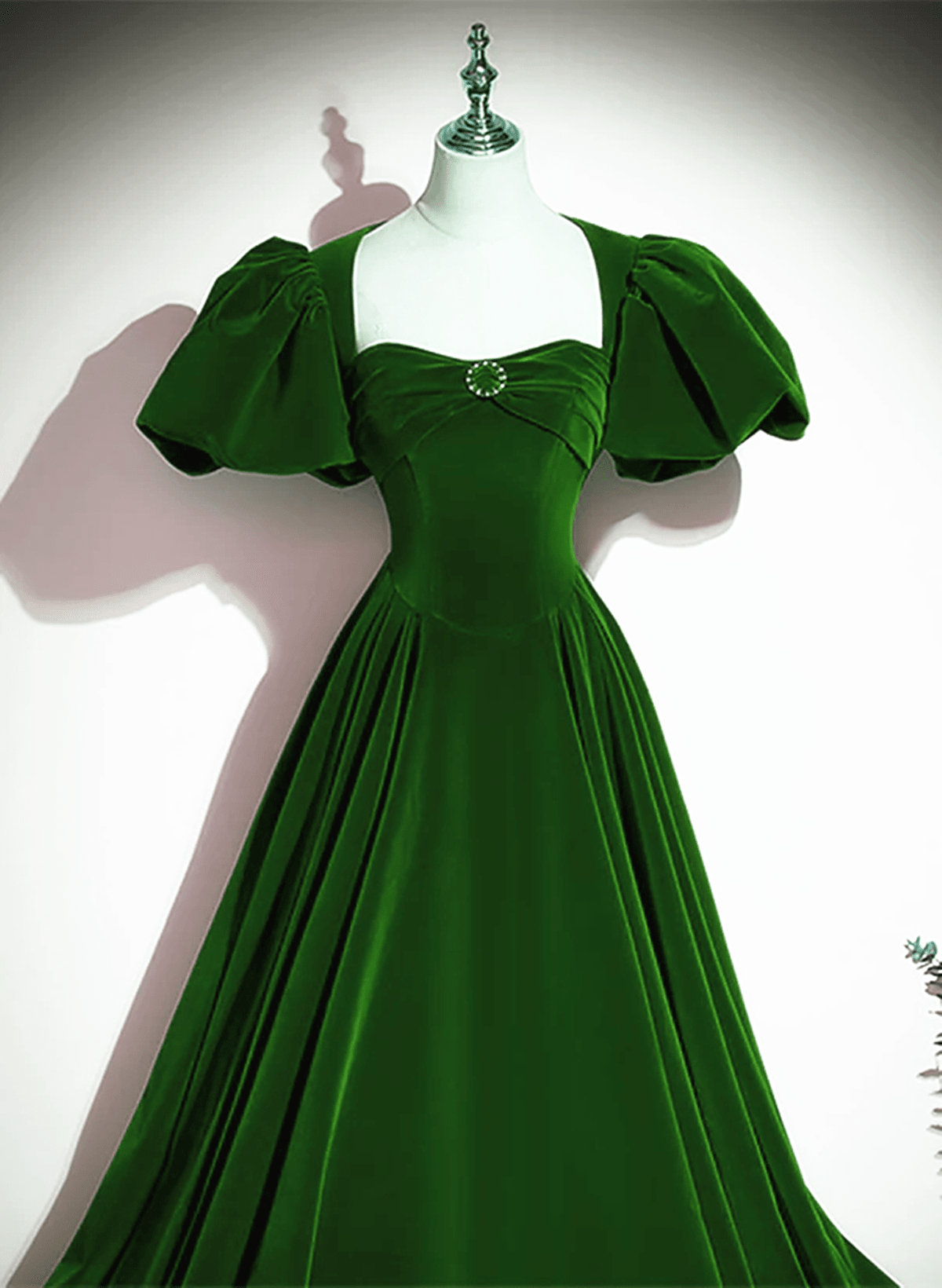 Beaira A-line Velvet Backless Long Evening Dress Green Short Sleeves Formal Dress Prom Dress prom dresses with long sleeves