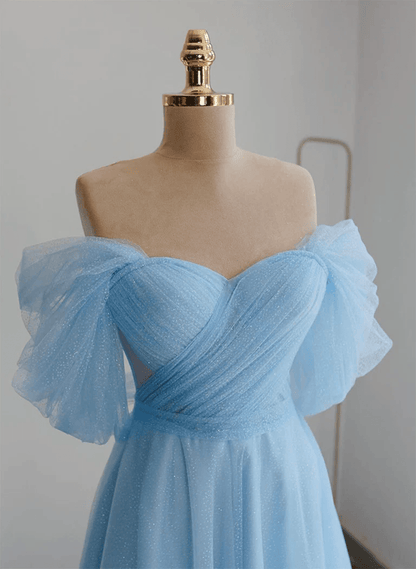 Beaira Light Blue Tulle Sweetheart Tea Length Dress Light Blue Prom Dress Party Dress prom dresses with long sleeves