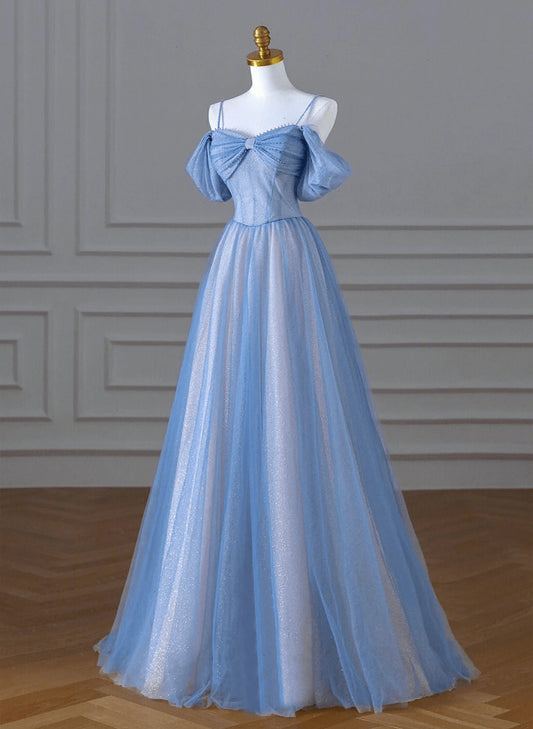 Beaira Pretty Light Blue Beaded Sweetheart Long A-line Prom Dress Light Blue Formal Dress long prom dresses with sleeves