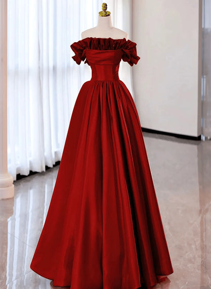 Beaira Wine Red Satin Long Prom Dress Party Dress Wine Red A-line Long Formal Evening Dress long prom dresses with sleeves