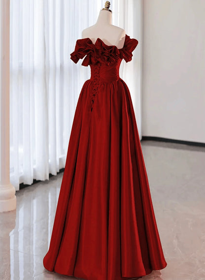 Beaira Wine Red Satin Long Prom Dress Party Dress Wine Red A-line Long Formal Evening Dress long prom dresses with sleeves