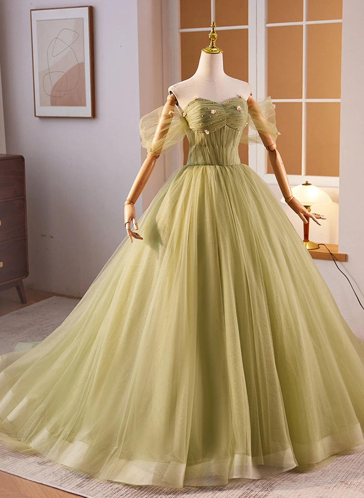 Beaira Green Sweetheart Tulle Long Ball Gown Party Dress Green Prom Dress Formal Dress