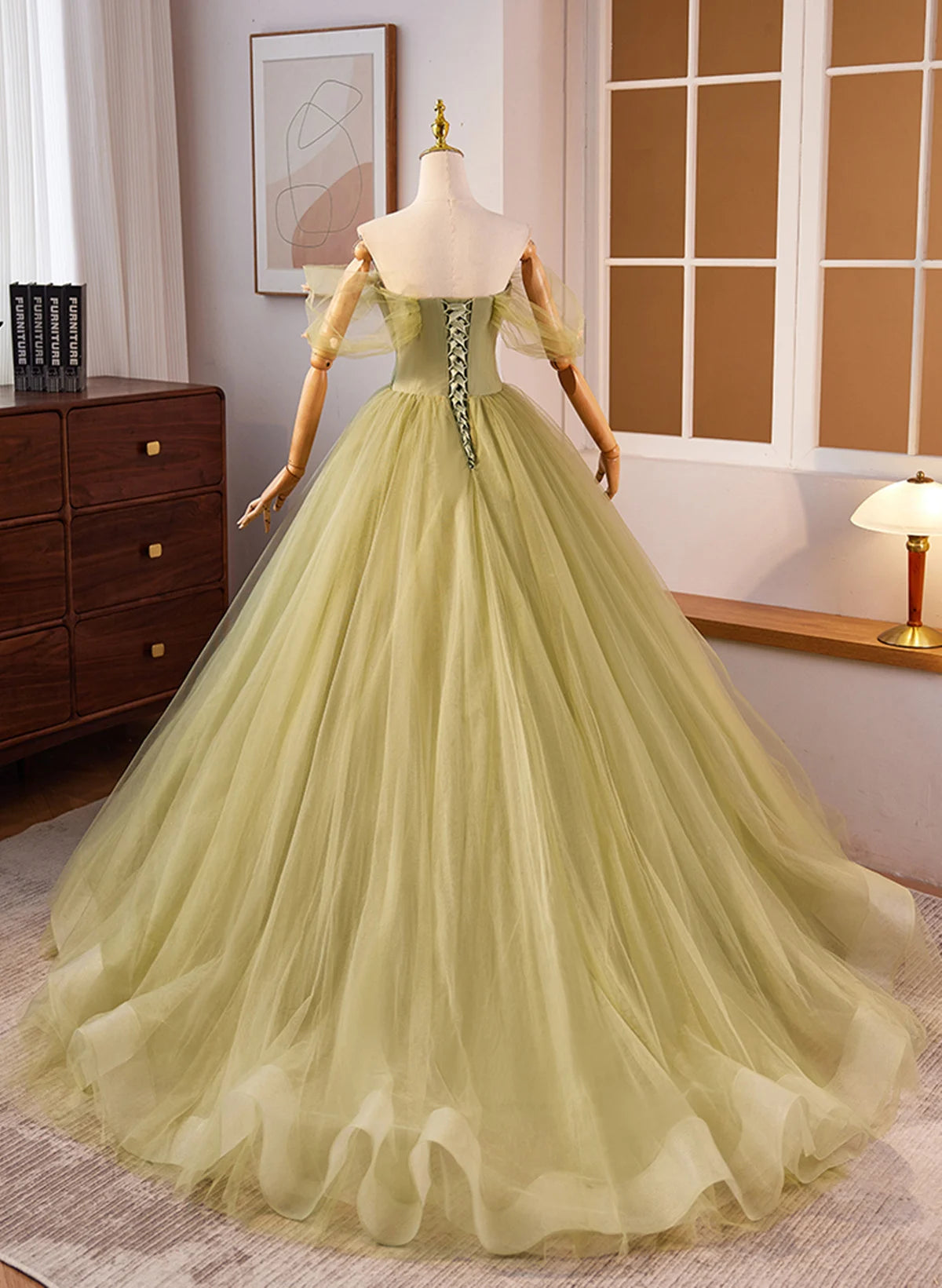 Beaira Green Sweetheart Tulle Long Ball Gown Party Dress Green Prom Dress Formal Dress