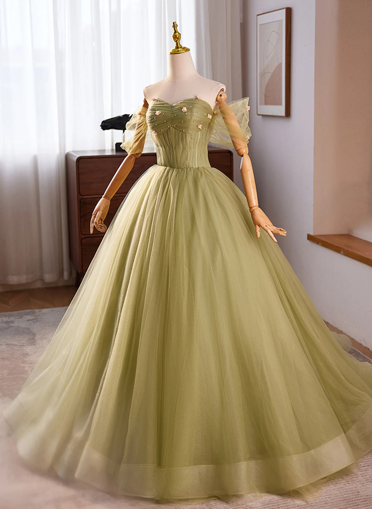 Beaira Green Sweetheart Tulle Long Ball Gown Party Dress Green Prom Dress Formal Dress