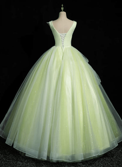 Beaira Light Green Tulle V-neckline Long Formal Dress Light Green Sweet 16 Dress