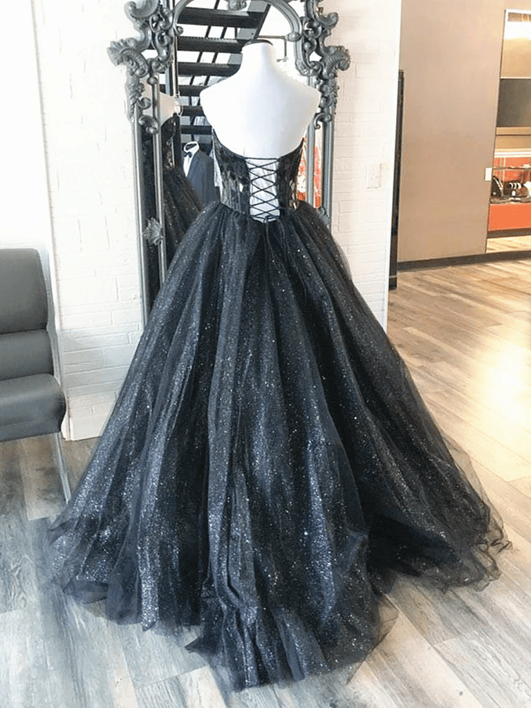 Beaira Black Sweetheart Tulle Long Formal Dress Black Ball Gown Prom Dress