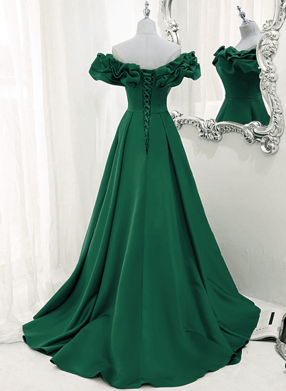 Beaira Green Off Shoulder Simple Long Party Dress Green A-line Prom Dress