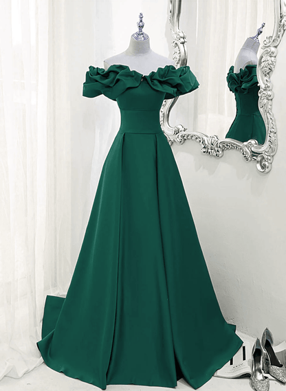 Beaira Green Off Shoulder Simple Long Party Dress Green A-line Prom Dress