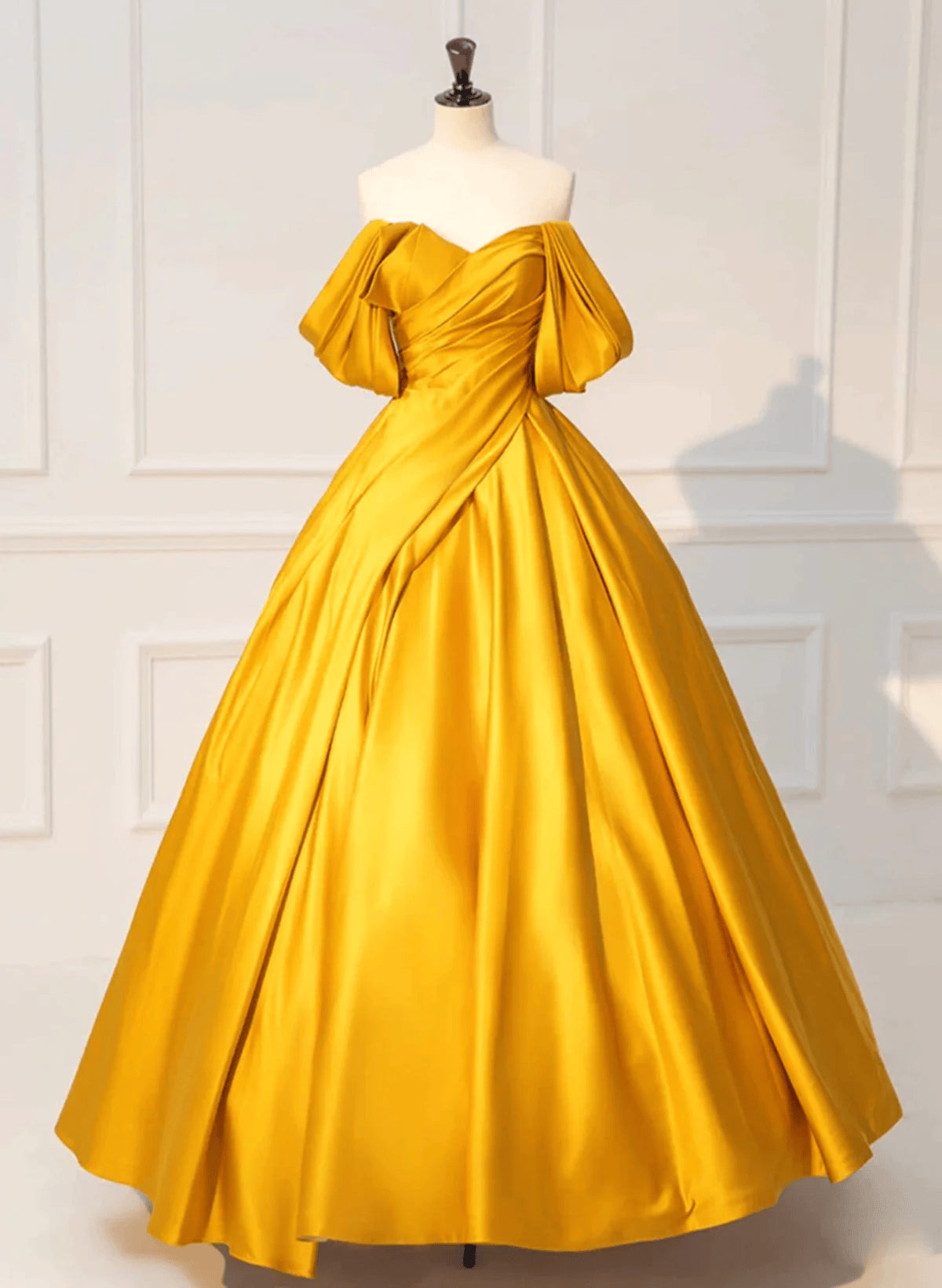 Beaira Off the Shoulder Yellow Satin Long Prom Dress Off Shoulder Yellow Sweet 16 Dress