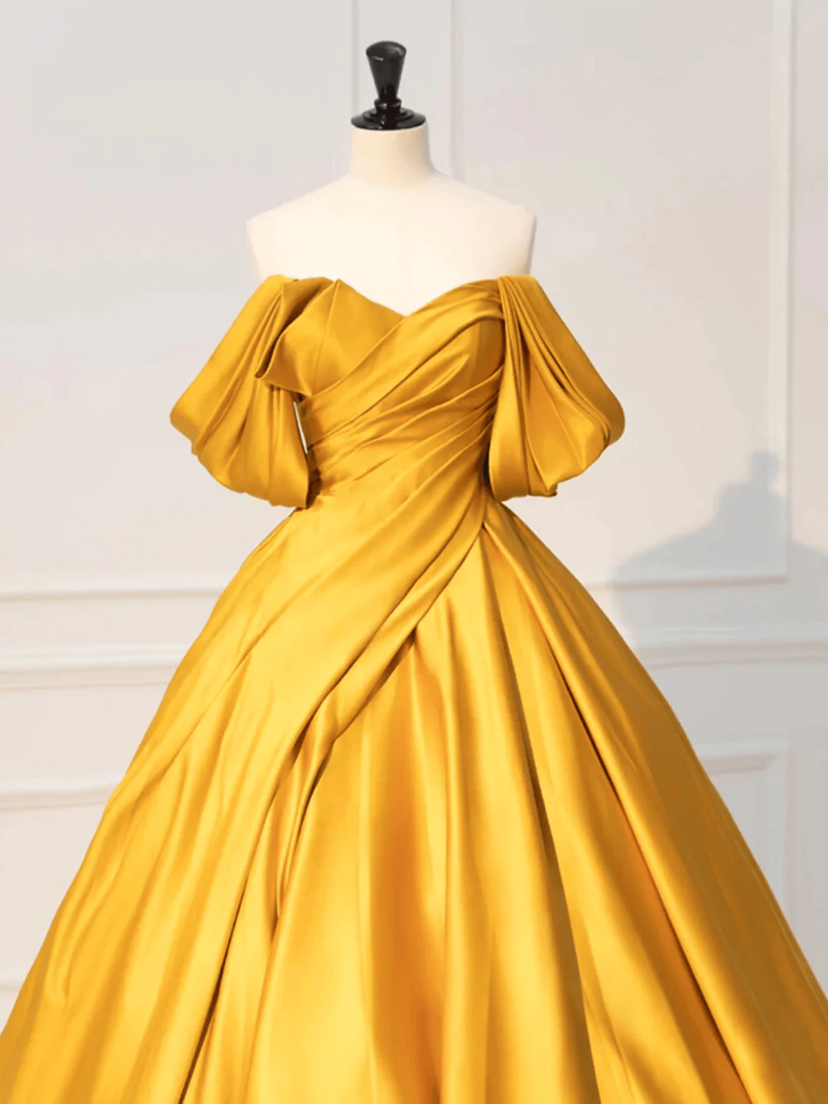 Beaira Off the Shoulder Yellow Satin Long Prom Dress Off Shoulder Yellow Sweet 16 Dress