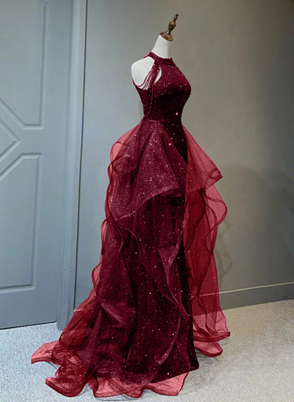 Beaira Wine Red Tulle and Sequins New Style Prom Dress Wine Red Long Evening Dress