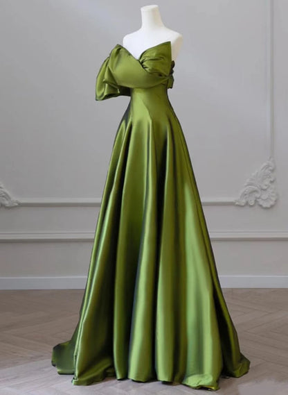 Beaira One Shoulder Green Satin Long Party Dress Off Shoulder Prom Dress