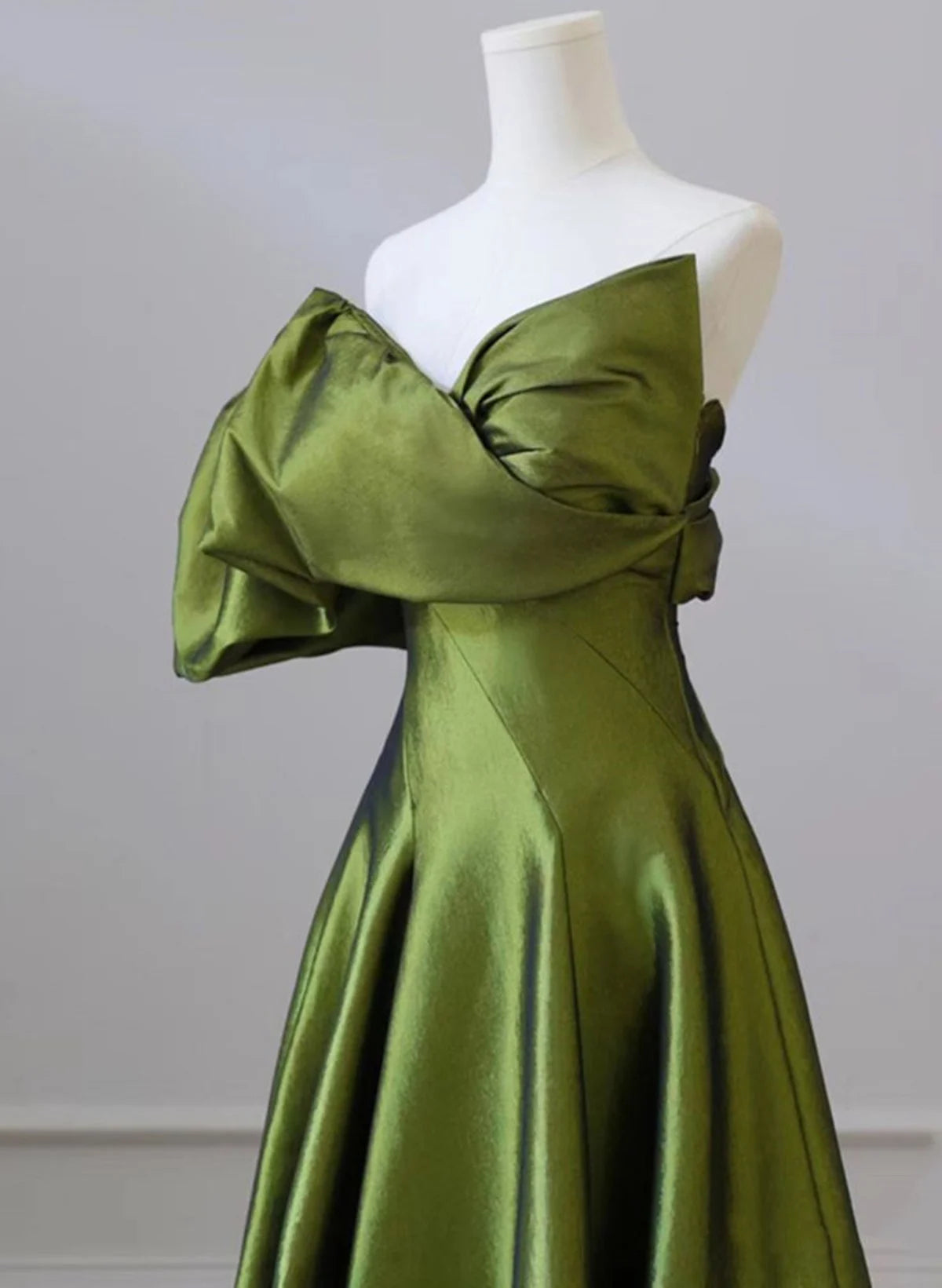 Beaira One Shoulder Green Satin Long Party Dress Off Shoulder Prom Dress