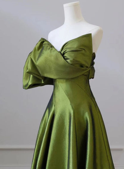 Beaira One Shoulder Green Satin Long Party Dress Off Shoulder Prom Dress