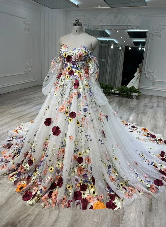 Beaira Glam Fairy Tulle Sweetheart 3D Floral Flowers Wedding Dress Floral Formal Dress