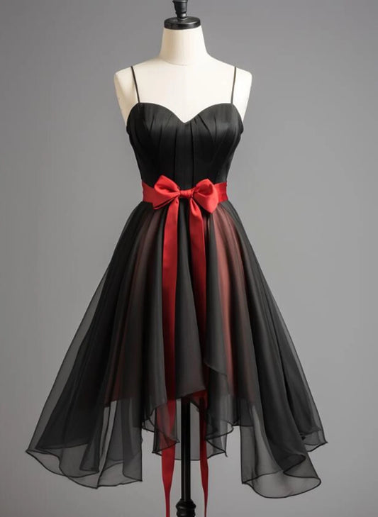 Beaira Black and Red Chiffon Sweetheart Party Dress Chiffon Short Homecoming Dress