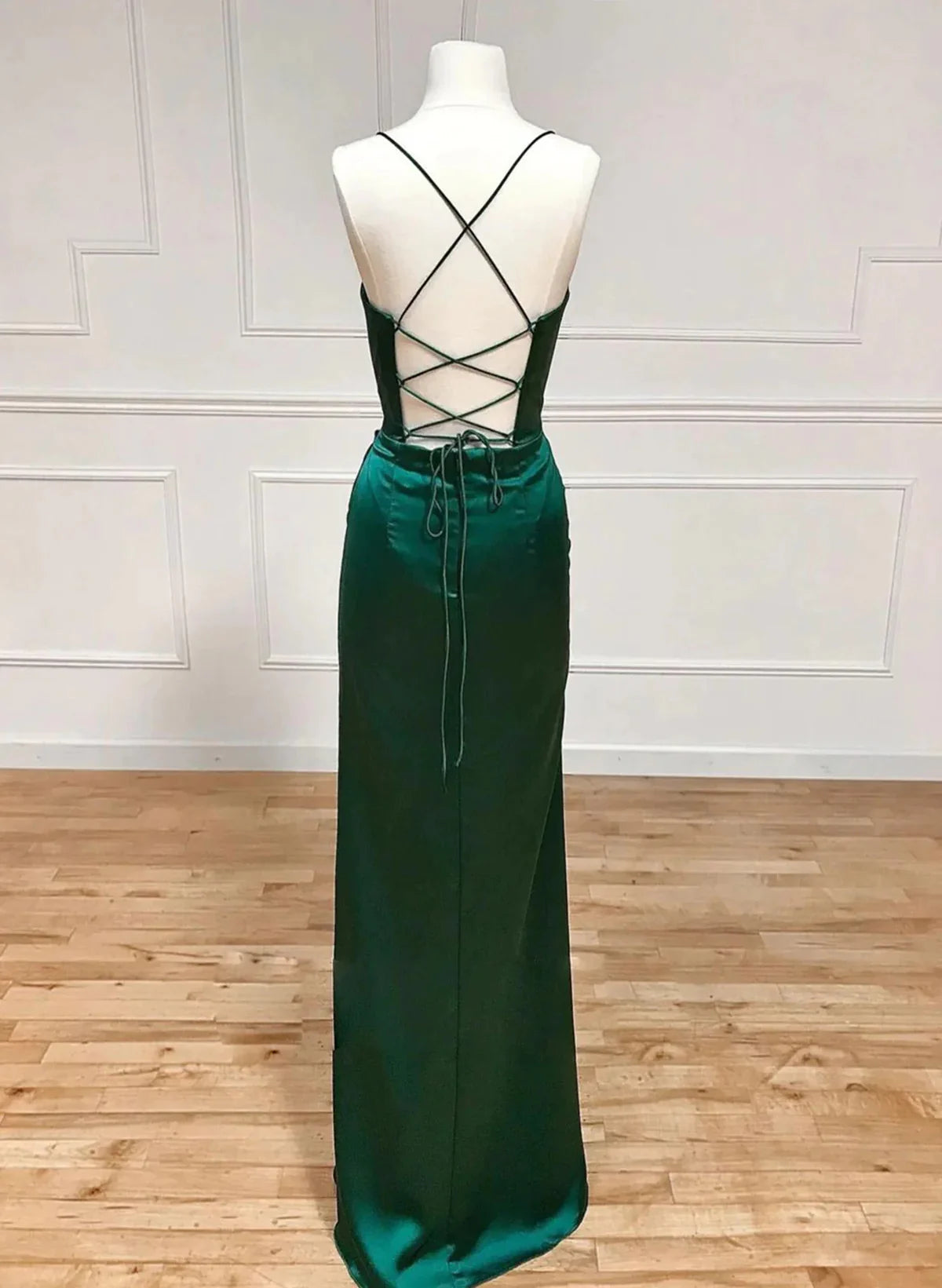 Beaira Green Satin Long Straps Sweetheart Prom Dress Green Satin Party Dress