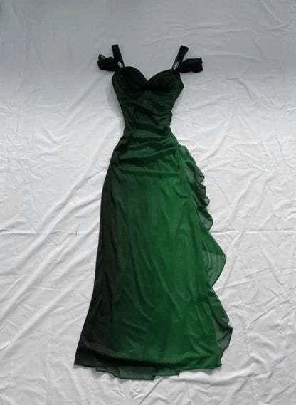 Beaira Green Chiffon Sweetheart Straps Long Party Dress Green Prom Dress