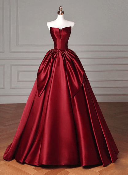 Beaira Wine Red Satin Long Evening Dress Prom Dress Wine Red Formal Dress